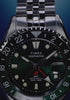 Scuba diver exploring a vibrant coral reef while wearing the Timex Deepwater Meridian 200 Automatic GMT, highlighting its dive-inspired design and 200-meter water resistance.