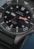 Timex Deepwater Meridian 300 Titanium HEV Automatic dive watch, highlighting its titanium construction, luminous dial, helium escape valve, and underwater diving heritage.