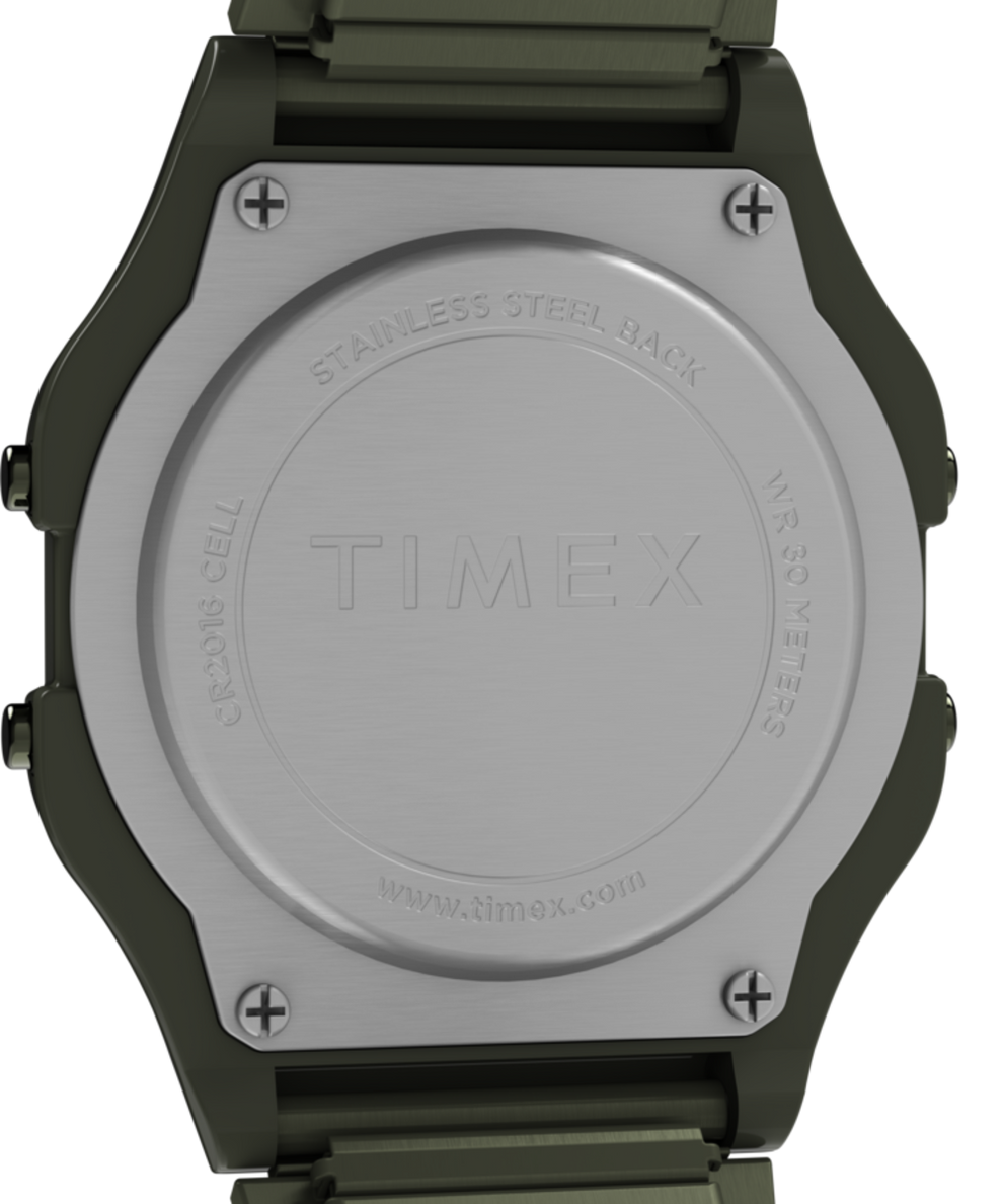 TW2U94000YB Timex T80 34mm Stainless Steel Expansion Band Watch with Perfect Fit in Green caseback image