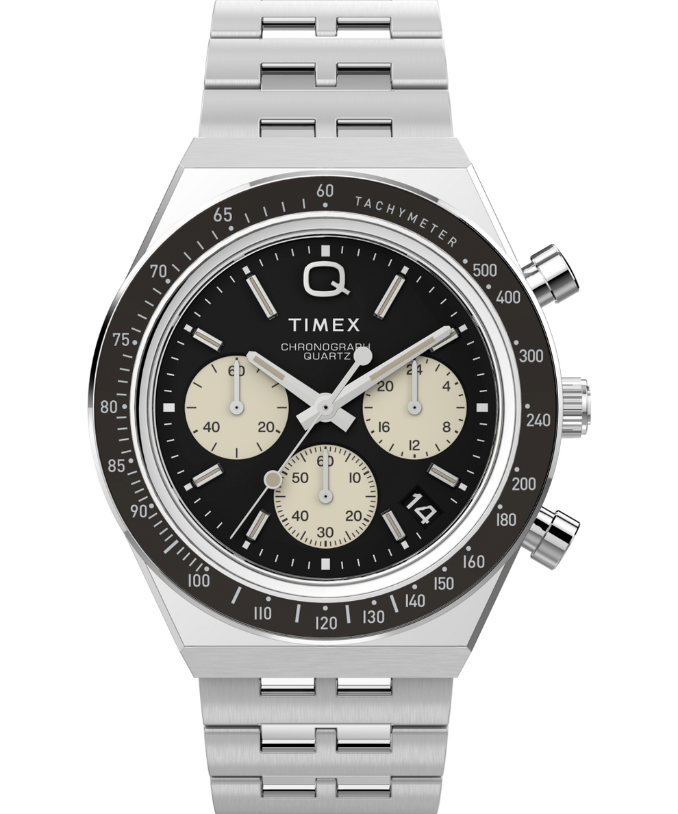 Q Timex 3-Time Zone Chronograph 40mm Stainless Steel Bracelet