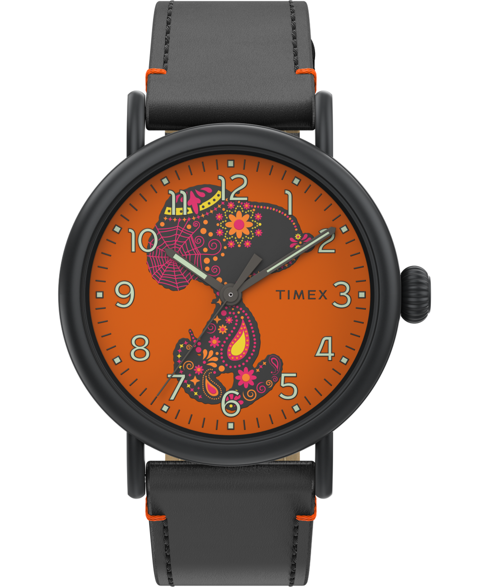 TW2V60800VQ Timex Standard x Peanuts Featuring Snoopy Dia de los Muertos 40mm Leather Strap Watch primary image