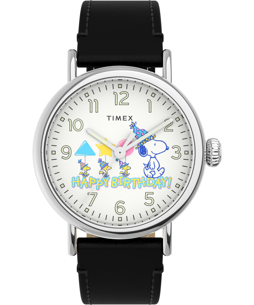 TW2V61000VQ Timex Standard x Peanuts Featuring Snoopy Happy Birthday 40mm Leather Strap Watch primary image