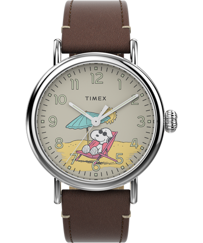 TW2V61200VQ Timex Standard x Peanuts Featuring Snoopy at the Beach 40mm Leather Strap Watch primary image