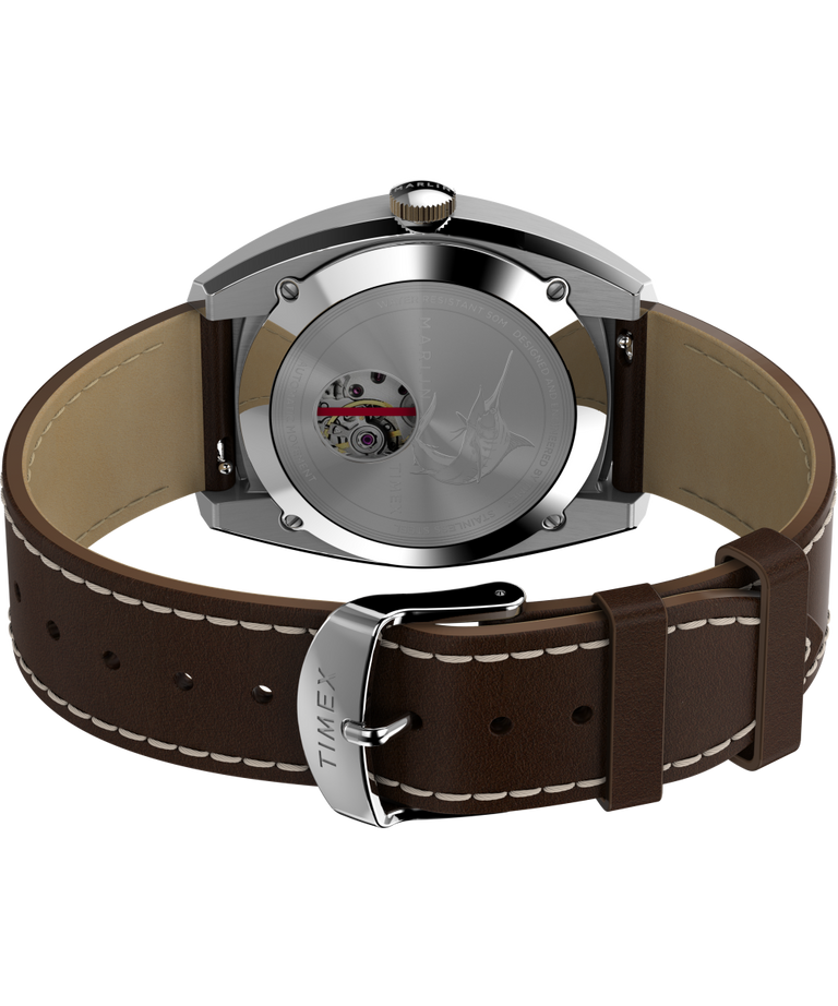 Timex Men's Watch - Marlin Automatic Silver Dial Brown Leather Strap