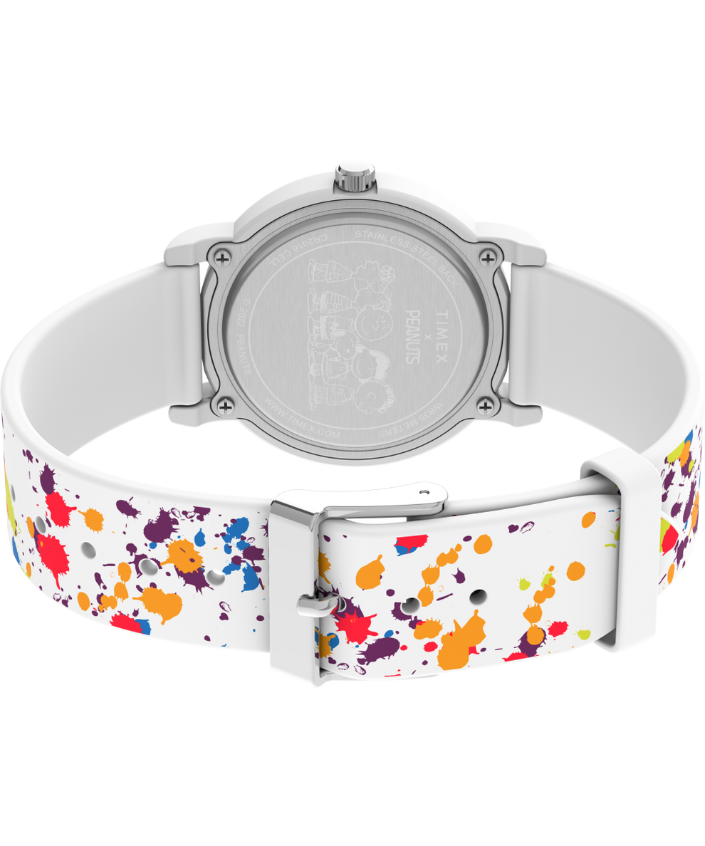 TW2V77600JT Timex X Peanuts Rainbow Paint 36mm Silicone Strap Watch back (with strap) image