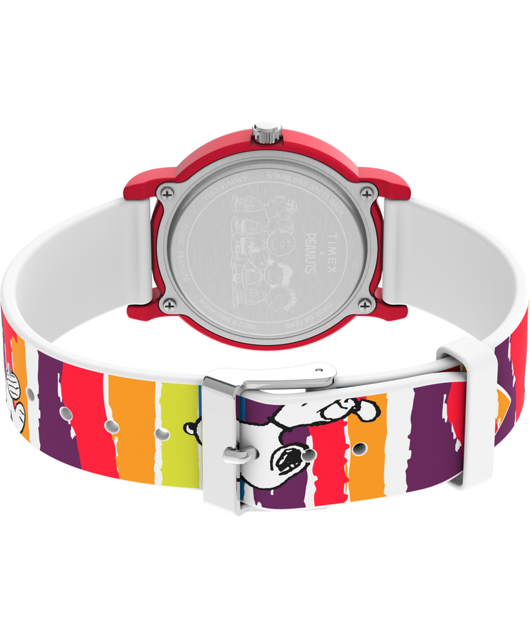 TW2V77700JT Timex X Peanuts Rainbow Paint 36mm Silicone Strap Watch back (with strap) image