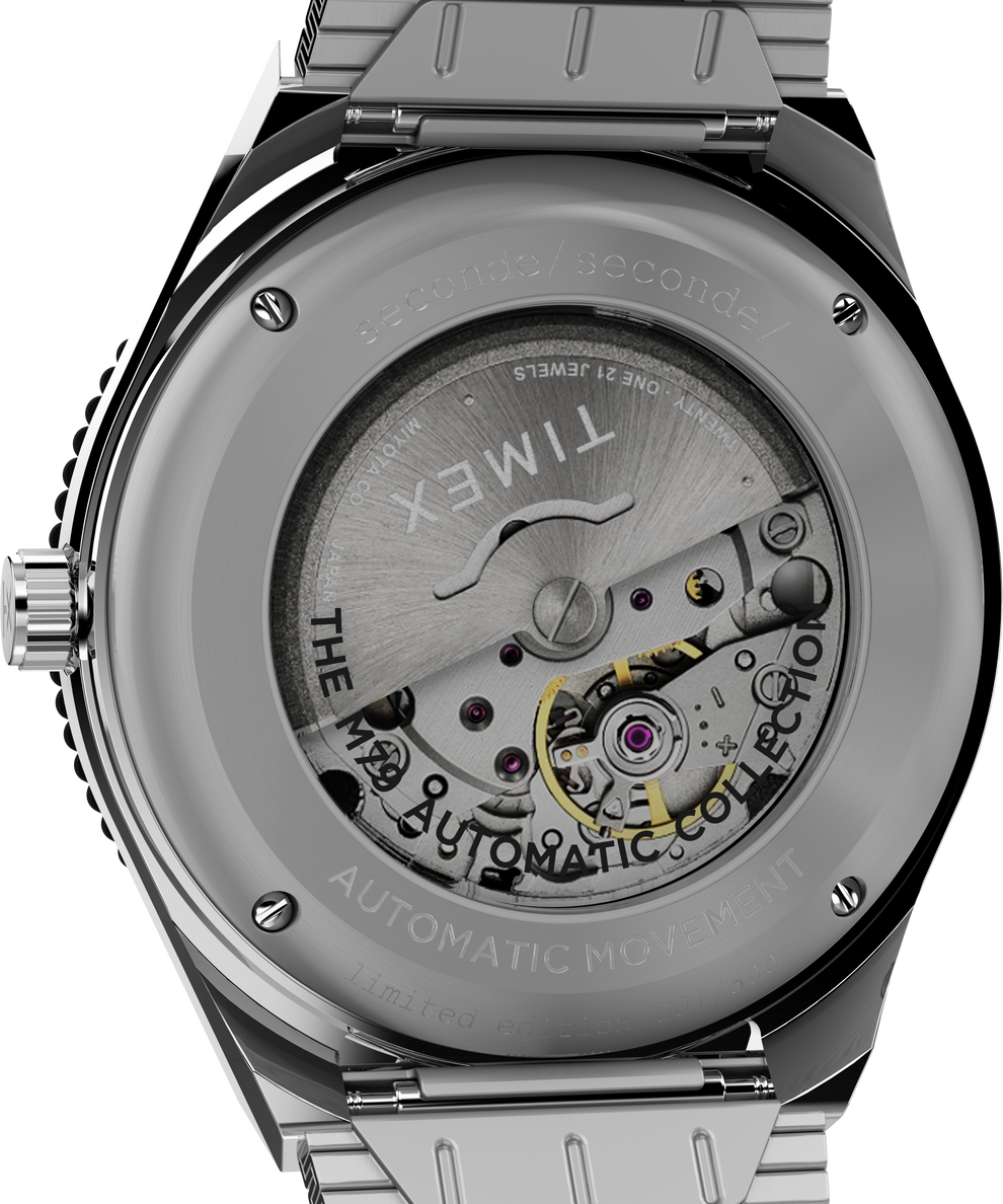 TW2W22900 Timex M79 Automatic x seconde/seconde/ 40mm Stainless Steel Bracelet Watch Caseback Image