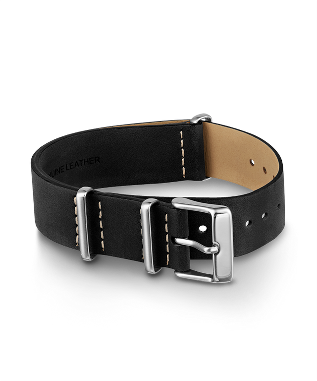 20mm Leather Slip-Thru Double Layer Strap in Black