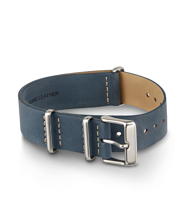 20mm Leather Slip-Thru Double Layer Strap in Blue