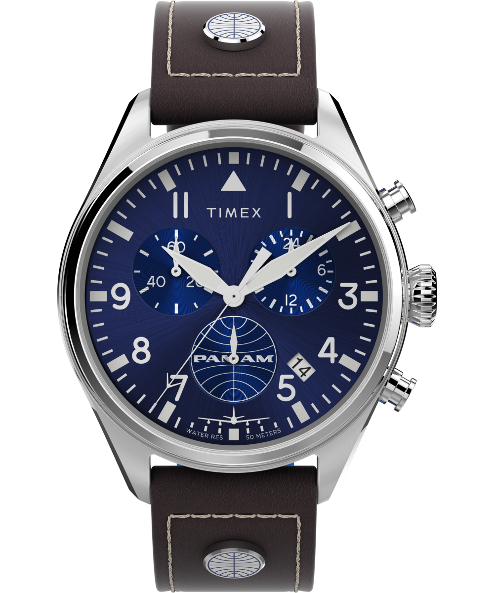 Timex X Pan Am Chronograph 42mm Leather Strap Watch - TWG030000 