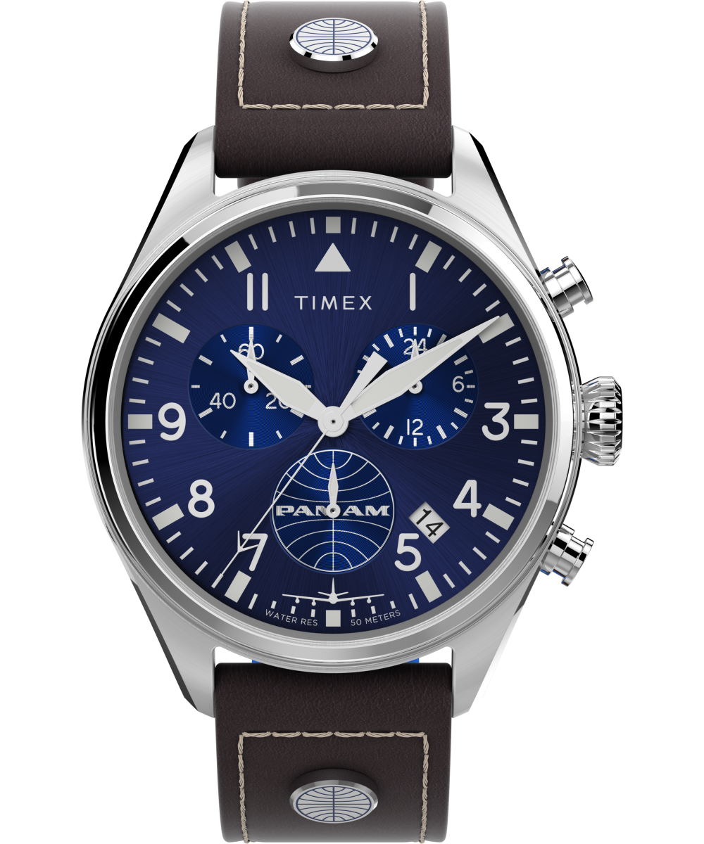 Timex X Pan Am Chronograph 42mm Leather Strap Watch TWG030000