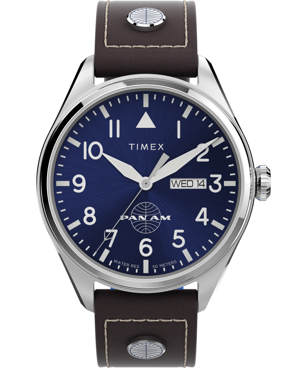 Timex X Pan Am Day-Date 42mm Leather Strap Watch - TWG030100 